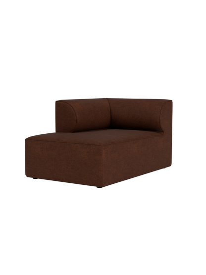 Eave Modular Sofa Chaise Longue, three-quarter angle in brown, textured Audo Bouclé 08 upholstery on a black background.