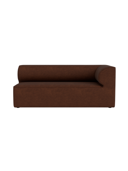 A front-on view of the Eave Modular Sofa corner module in brown Audo Bouclé 08, isolated against a plain black background.