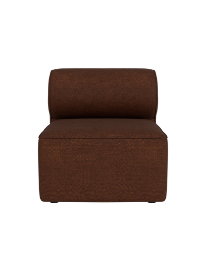 A front view of the Eave Modular Sofa, 86, Open Section upholstered in a dark brown, textured Audo Bouclé 08 fabric.