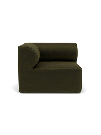 Eave Modular Sofa, 96, Corner Left in dark olive green Champion 035 fabric, viewed from the front against a white background.