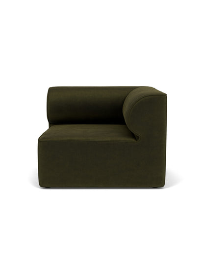 A front-facing view of the Eave Modular Sofa's right corner module, 96 cm deep, in a dark green textured Champion 035 fabric.