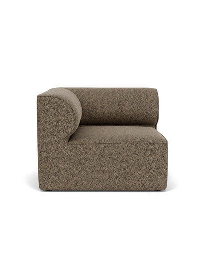 Front view of the Eave Modular Sofa, 96, Corner. The left module is upholstered in textured, brown Safire fabric.