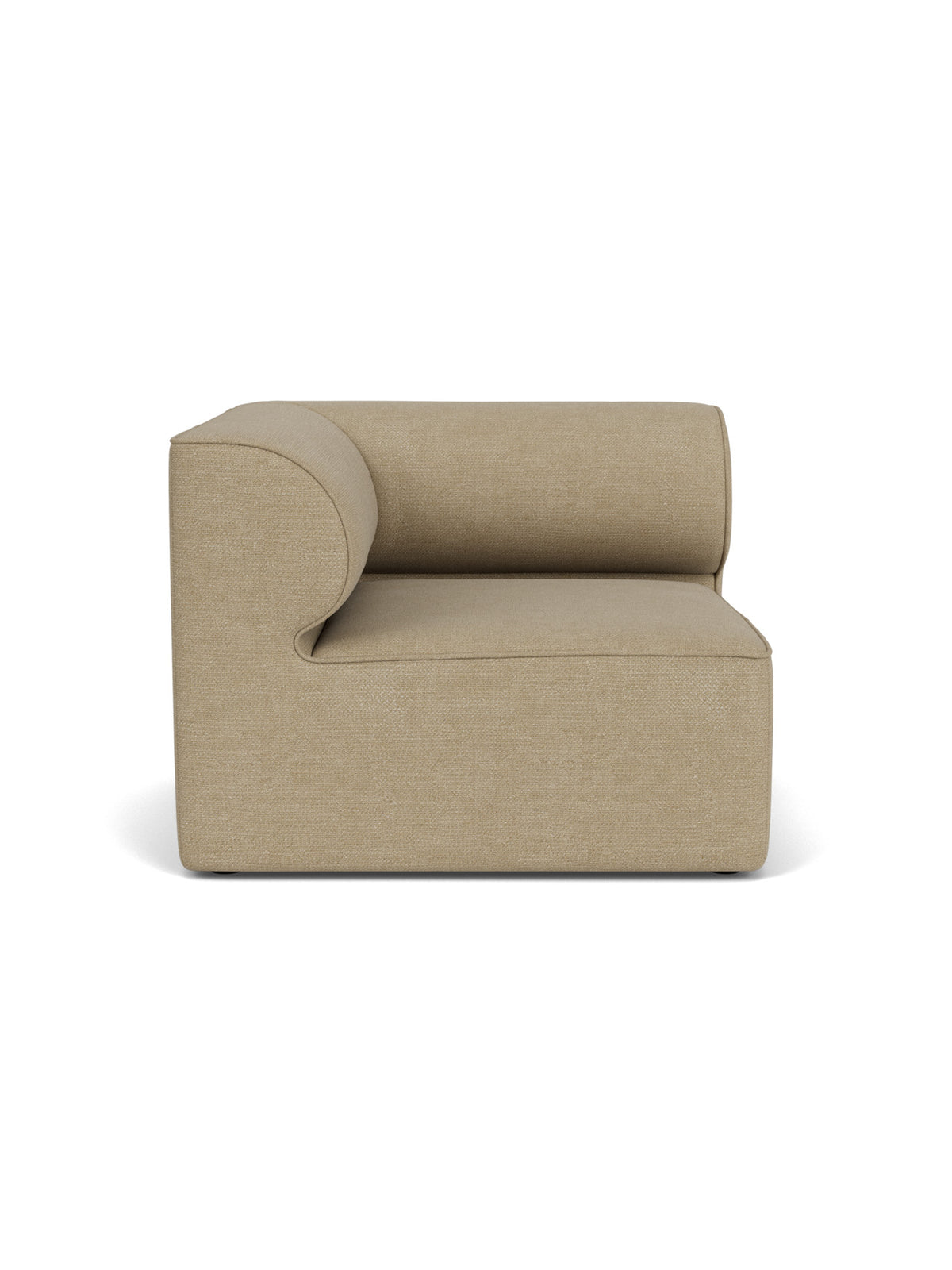 Front view of the Eave Modular Sofa, 96, left corner section, upholstered in a textured, light brown Audo Bouclé 02 fabric.
