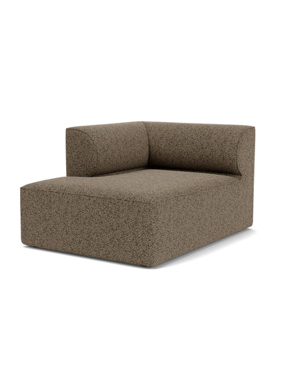 An angled studio shot of the Eave Modular Sofa, 96, Chaise Longue in textured brown Safire 001 fabric on a white background.