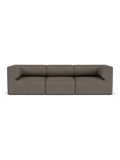 Front view of the Eave Modular Sofa, 96, 3-Seater, Configuration 2, upholstered in a dark brownish-grey bouclé fabric.
